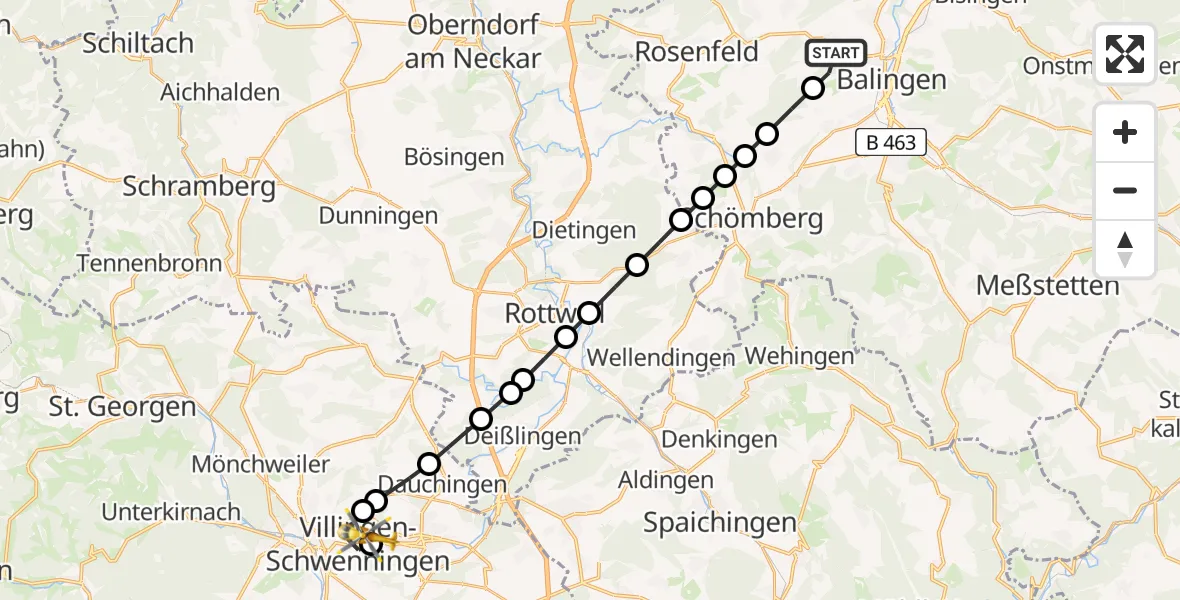 Routekaart van de vlucht: Rettungshubschrauber nach DRF Air Rescue Station Villingen-Schwenningen Heliport (Christoph 11)