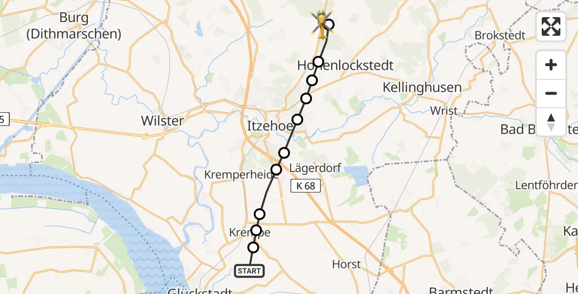 Routekaart van de vlucht: Rettungshubschrauber nach Ridders, Hungriger Wolf