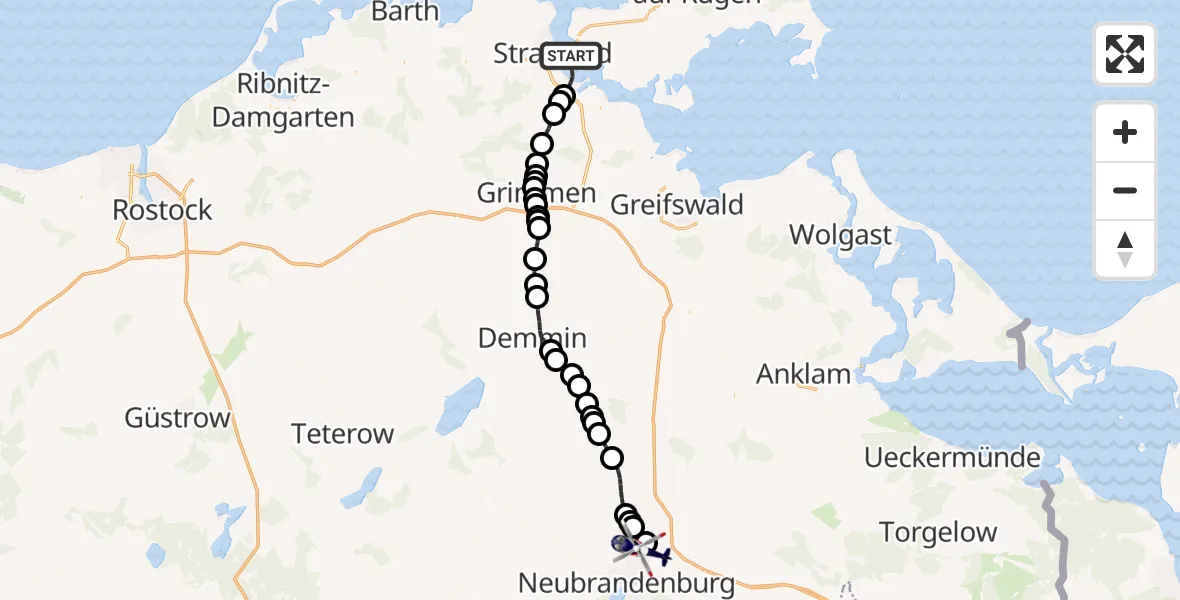 Flugroute Polizeihubschrauber Stralsund - Neubrandenburg Trollenhagen Airport, 17 März 2026, 11:31