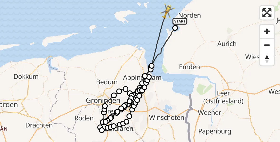Flugroute Ambulanzhubschrauber Norden - Noordzee, 17 März 2026, 11:32
