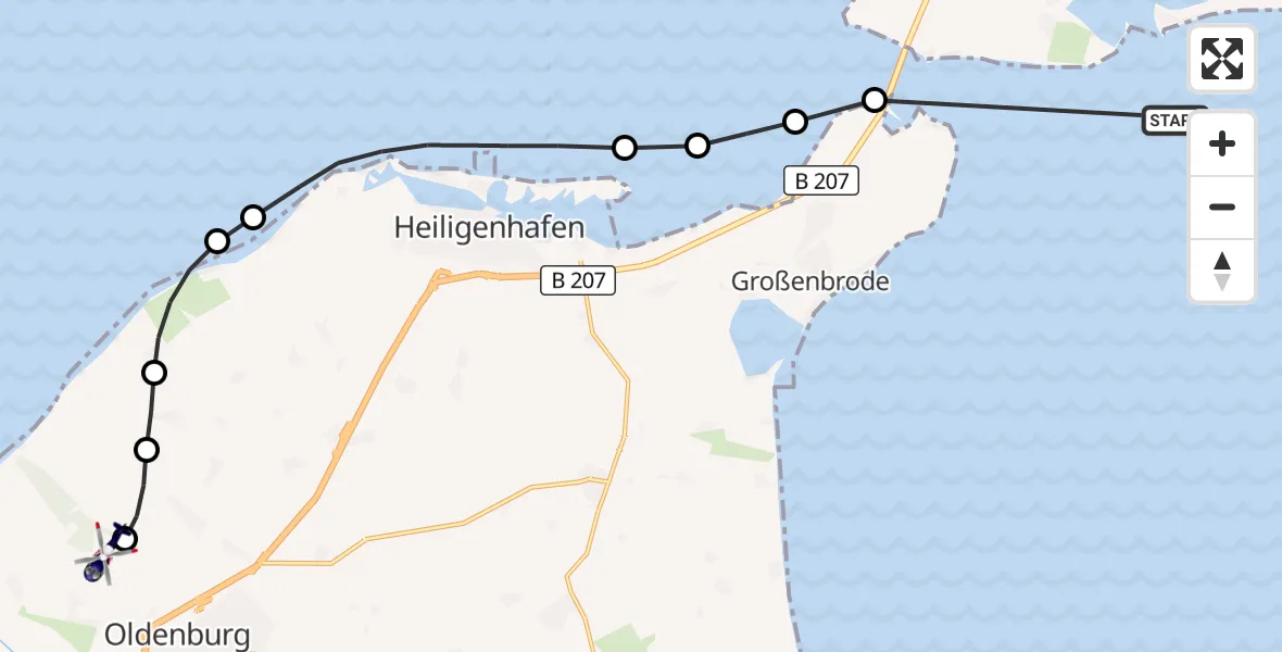 Flugroute Polizeihubschrauber Fehmarn - Oldenburg in Holstein, 17 März 2026, 11:37