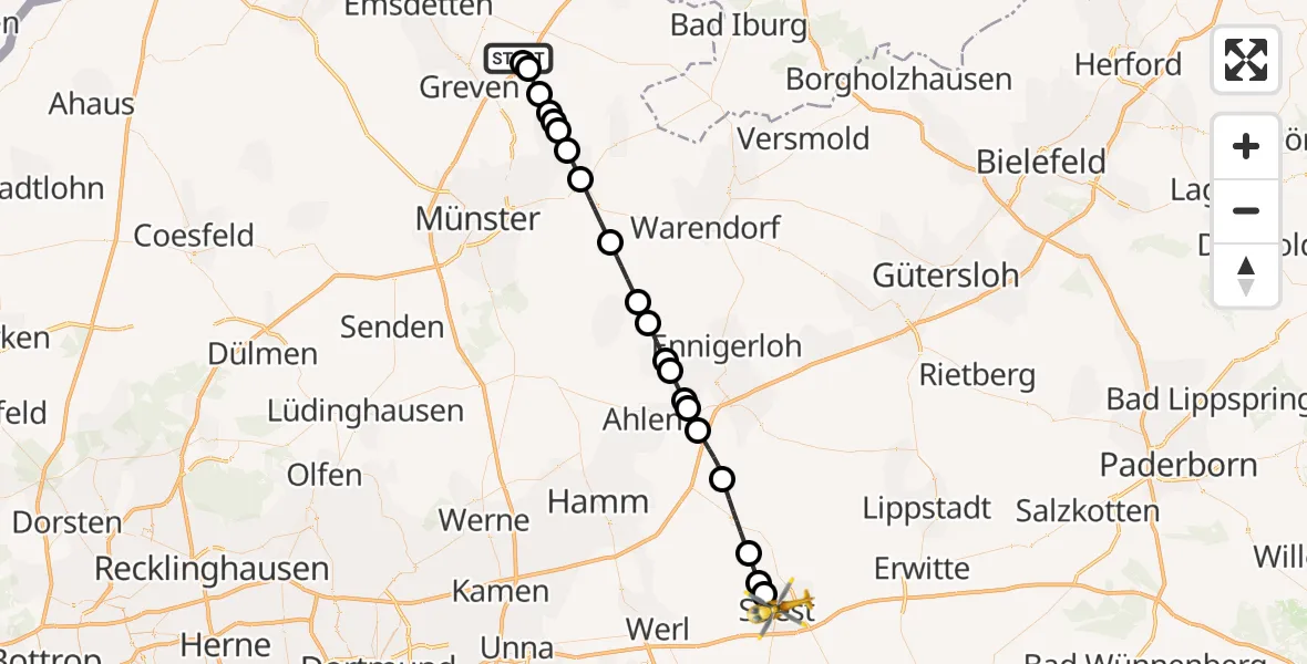 Flugroute Ambulanzhubschrauber Christoph  Westfalen-ADAC - Soest, 17 März 2026, 11:43