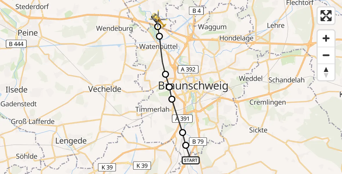 Flugroute Rettungshubschrauber Wolfenbüttel - Walle, 17 März 2026, 11:56