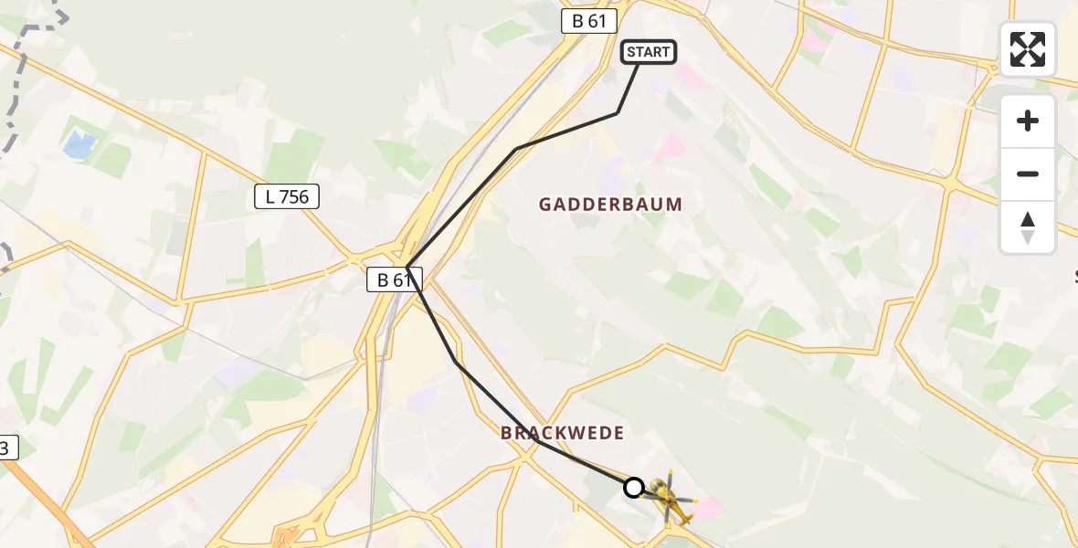 Flugroute Rettungshubschrauber Bielefeld - Luftrettungszentrum Bielefeld, 17 März 2026, 11:57