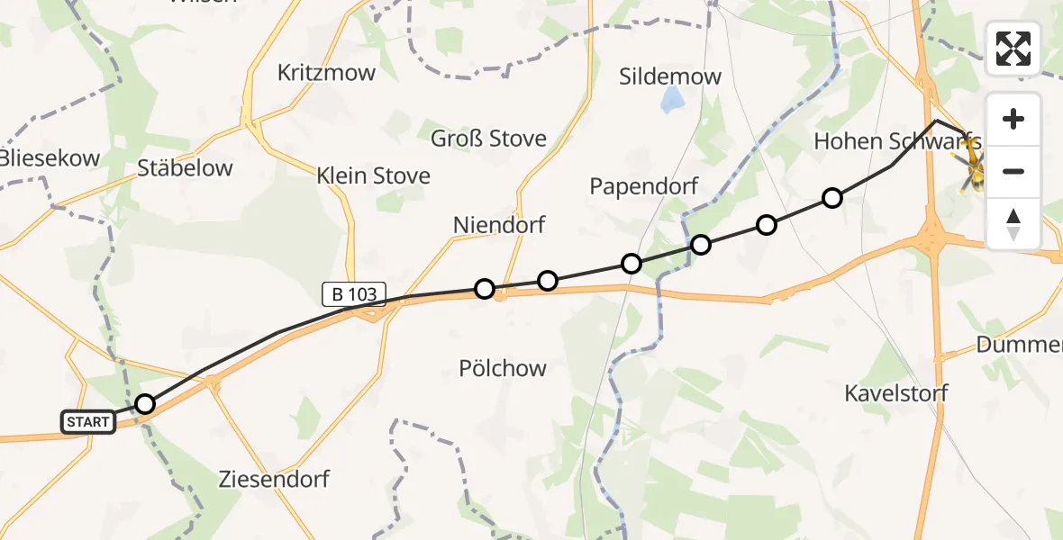 Routekaart van de vlucht: Ambulanzhubschrauber nach Hohen Schwarfs, Am Weidenbruch