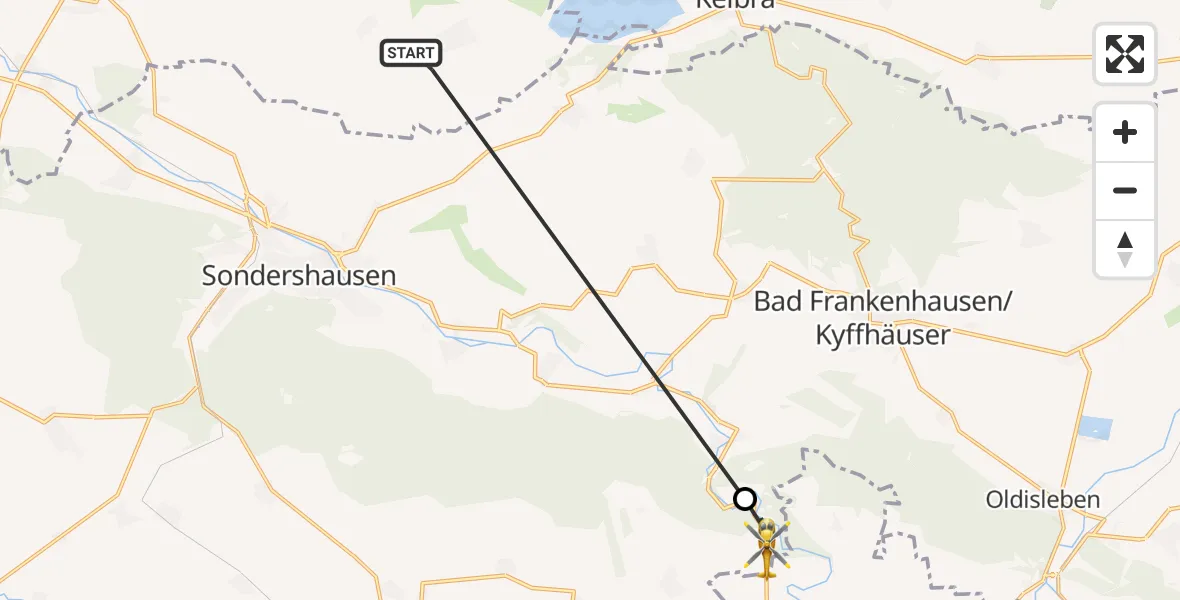 Flugroute Rettungshubschrauber Auleben - Günserode, 17 März 2026, 11:59