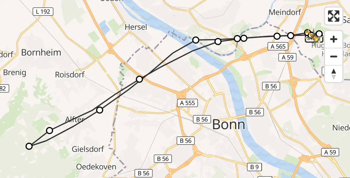 Flugroute Rettungshubschrauber Sankt Augustin - Sankt Augustin, 17 März 2026, 12:03
