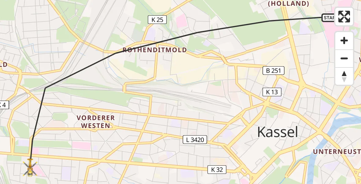Flugroute Rettungshubschrauber Kassel - Kassel, 17 März 2026, 12:06