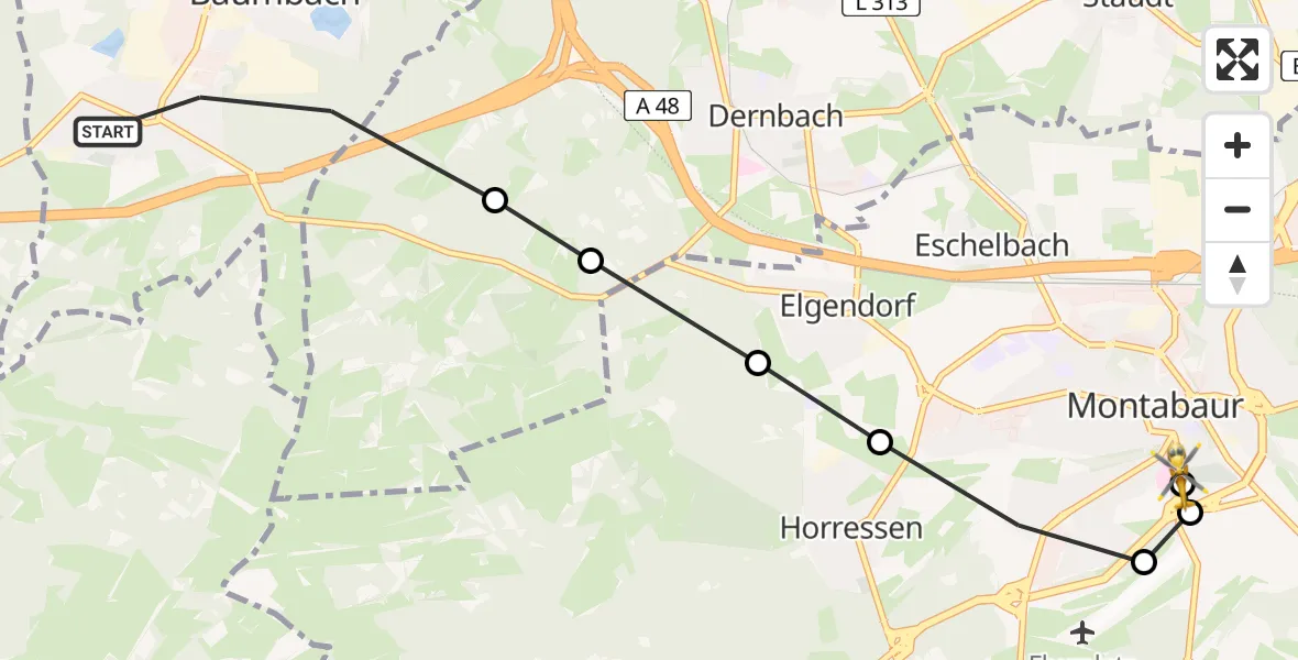 Routekaart van de vlucht: Rettungshubschrauber nach Catholic Hospital Koblenz-Montabaur