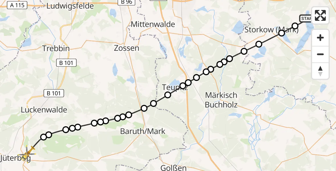 Flugroute Rettungshubschrauber Bad Saarow - Jüterbog, 17 März 2026, 12:12