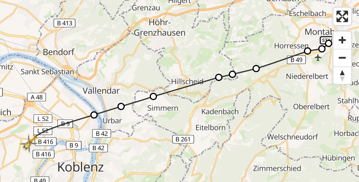 Routekaart van de vlucht: Rettungshubschrauber nach Koblenz, Rübenacher Straße