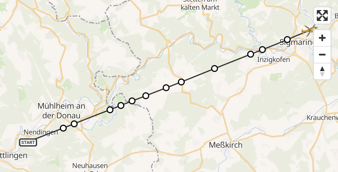 Routekaart van de vlucht: Rettungshubschrauber nach Sigmaringen, Hohenzollernstraße