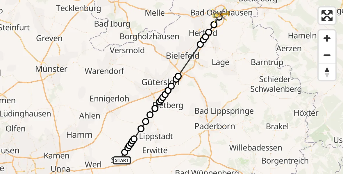 Flugroute Ambulanzhubschrauber Soest - Bad Oeynhausen, 17 März 2026, 12:38