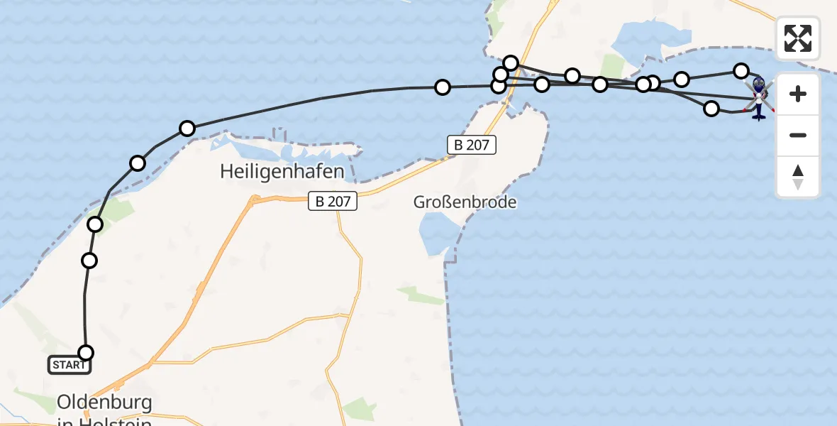 Flugroute Polizeihubschrauber Oldenburg in Holstein - Meeschendorf, 17 März 2026, 12:42