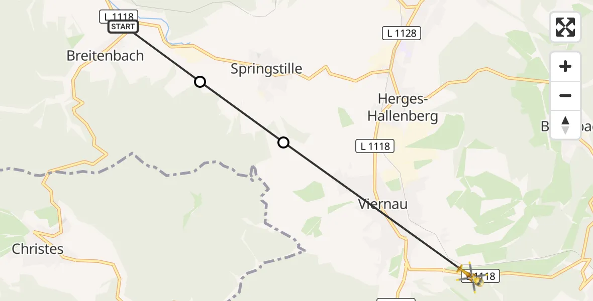 Flugroute Rettungshubschrauber Breitenbach - Viernau, 17 März 2026, 12:44
