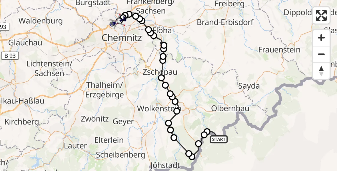 Routekaart van de vlucht: Polizeihubschrauber nach Chemnitz-Glösa Industrial Park Heliport