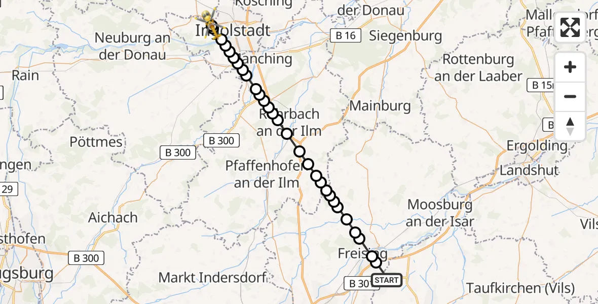 Flugroute Ambulanzhubschrauber Munich Airport - Ingolstadt Hospital, 17 März 2026, 12:48