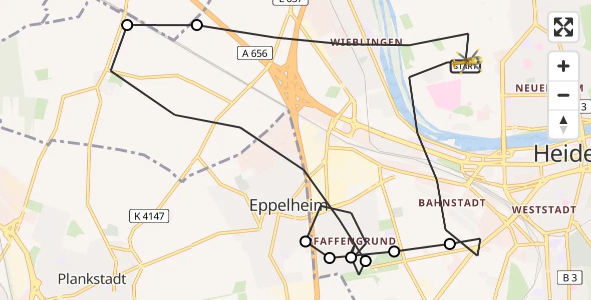 Flugroute Rettungshubschrauber Heidelberg - Heidelberg, 17 März 2026, 13:18