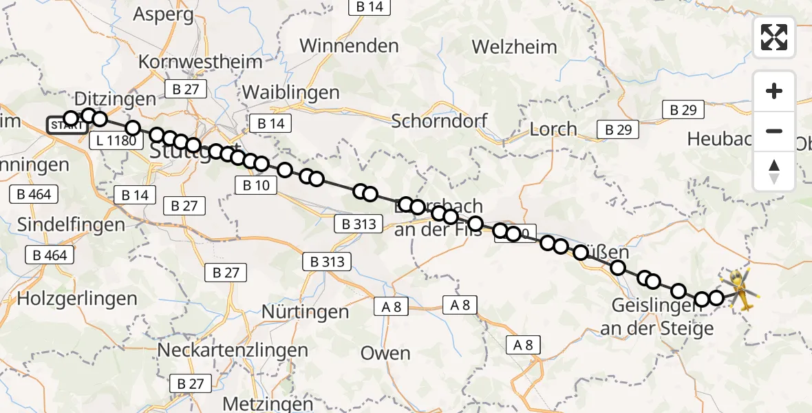 Routekaart van de vlucht: Rettungshubschrauber nach Gussenstadt, Im Kreuzländle