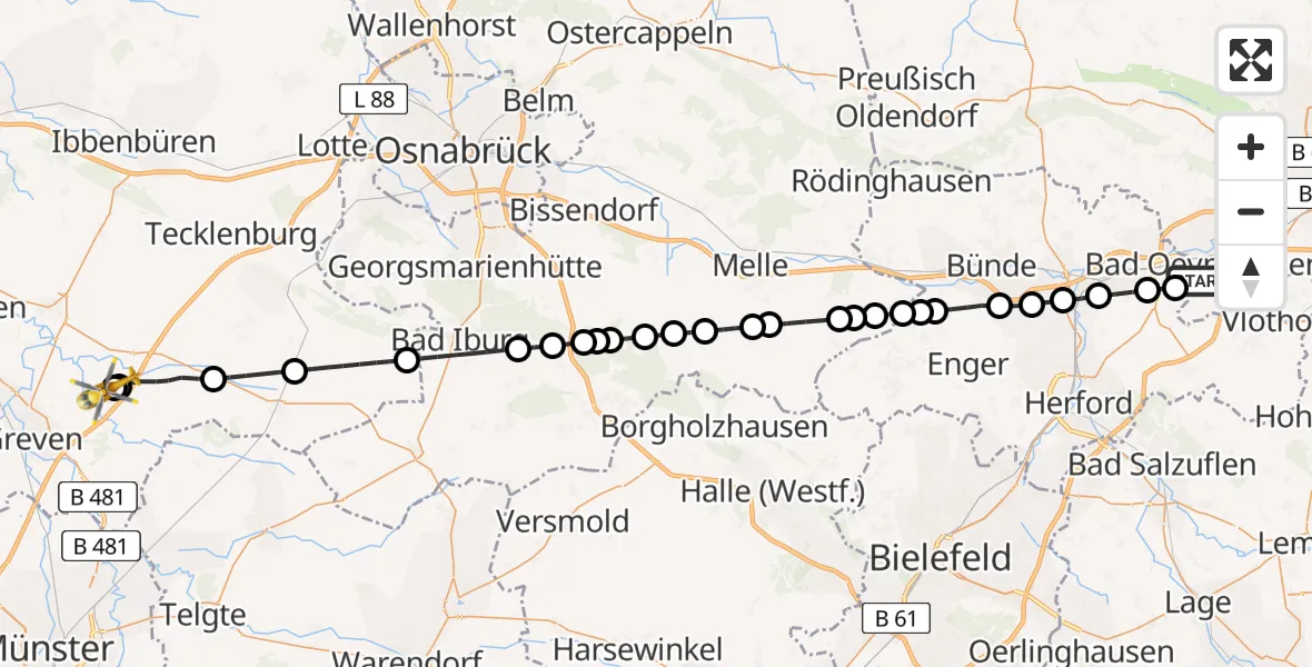 Routekaart van de vlucht: Ambulanzhubschrauber nach Christoph  Westfalen-ADAC
