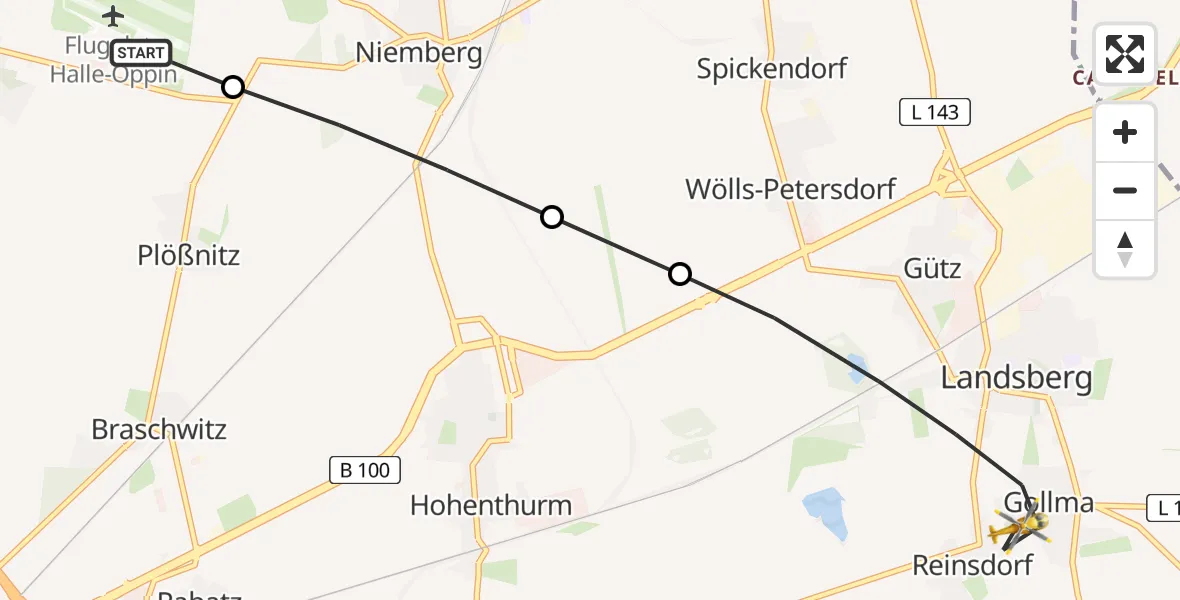 Flugroute Rettungshubschrauber Halle-Oppin Airfield - Landsberg, 17 März 2026, 13:53