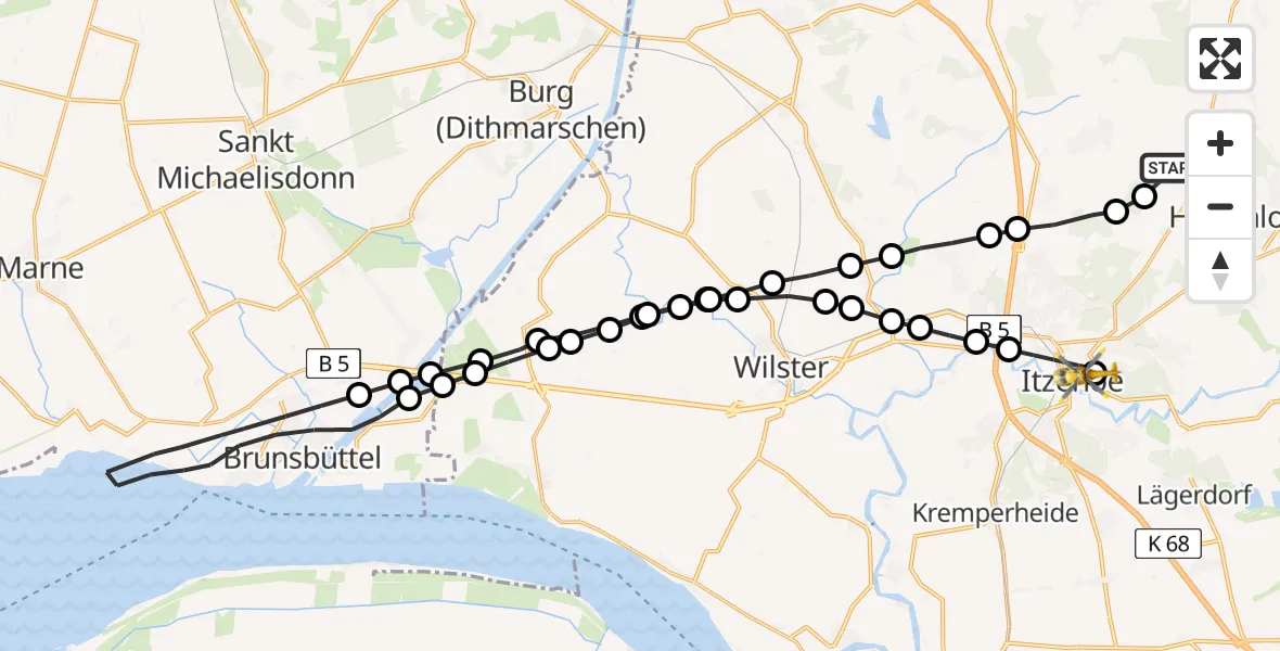 Routekaart van de vlucht: Rettungshubschrauber nach Itzehoe, Mühlenstraße