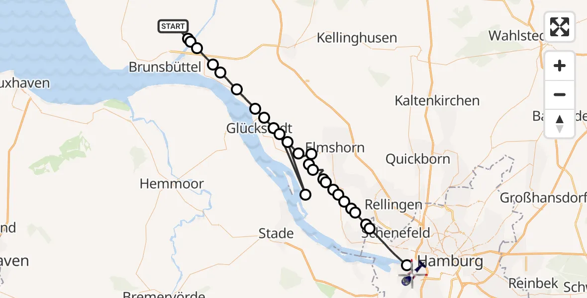 Flugroute Polizeihubschrauber Kuden - Hamburg, 17 März 2026, 14:01