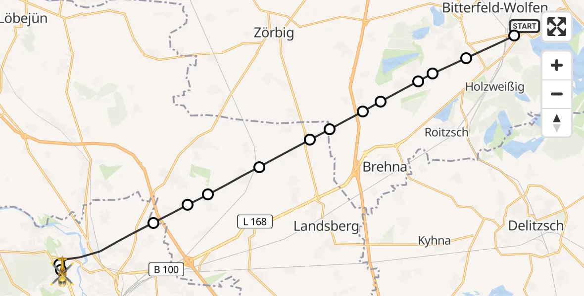 Routekaart van de vlucht: Rettungshubschrauber nach Halle (Saale) University Hospital