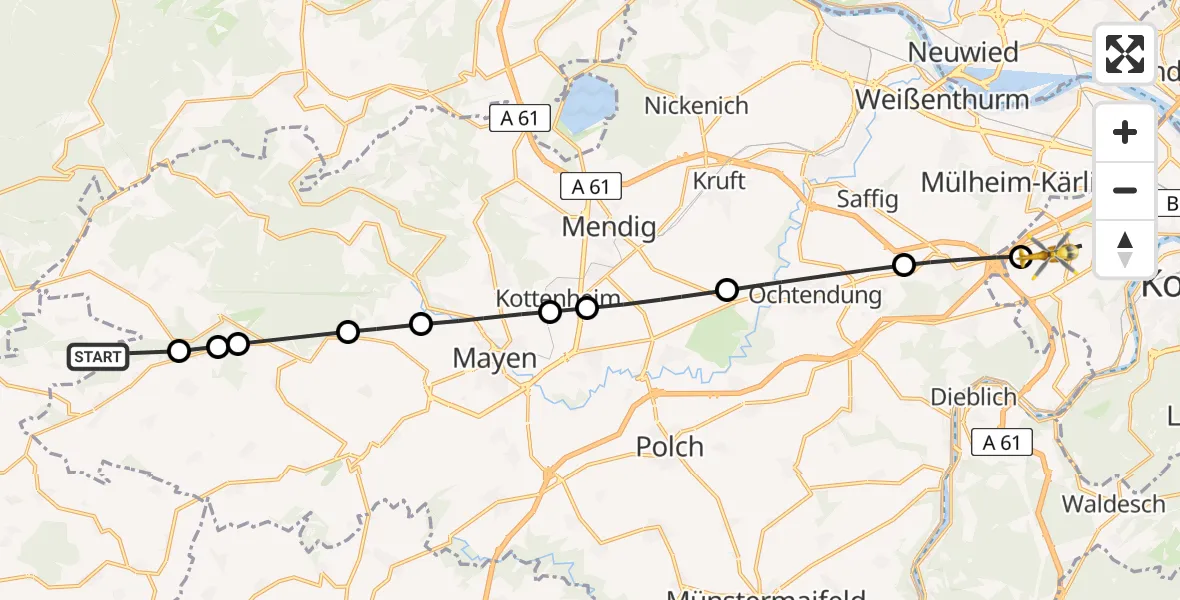 Flugroute Ambulanzhubschrauber Nitz - Rübenach, 17 März 2026, 14:15