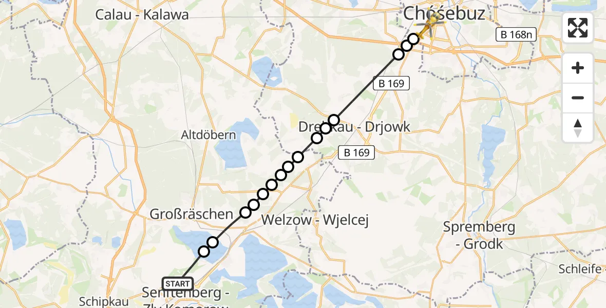 Flugroute Ambulanzhubschrauber Senftenberg - Cottbus, 17 März 2026, 14:22
