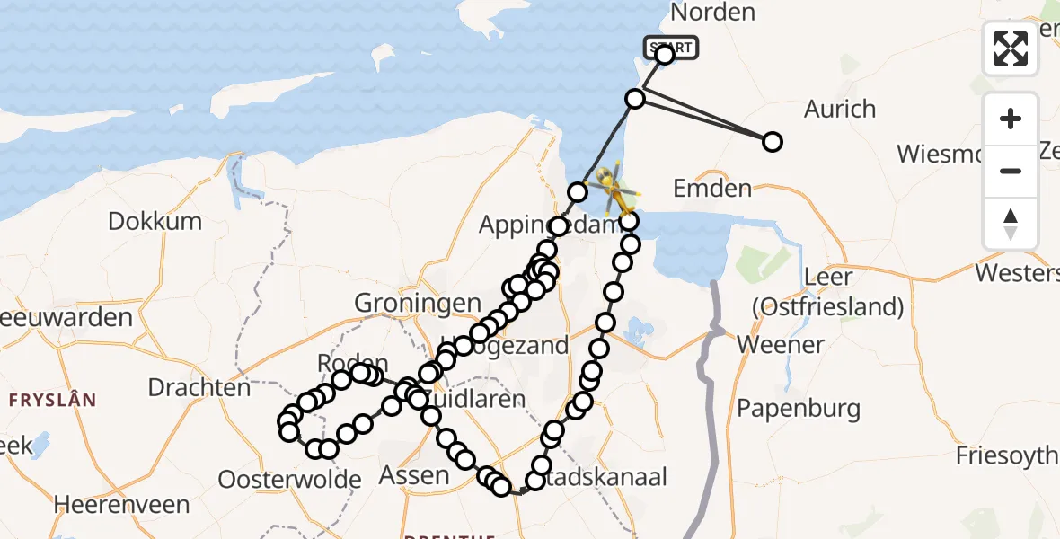 Flugroute Ambulanzhubschrauber Norden - Noordzee, 17 März 2026, 14:23