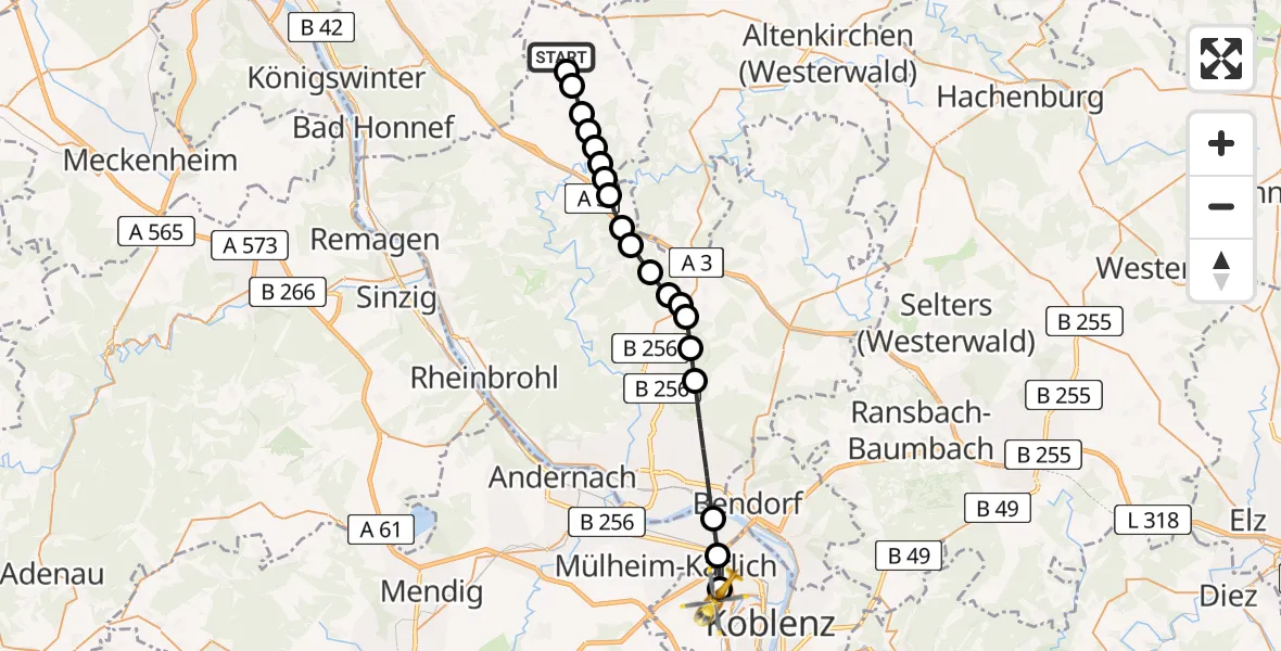 Flugroute Rettungshubschrauber Oberscheid - Koblenz, 17 März 2026, 14:25