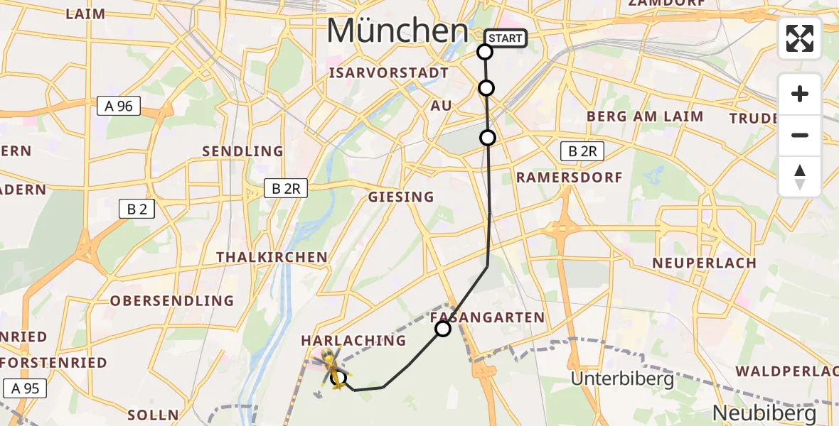 Flugroute Rettungshubschrauber Rechts der Isar University Hospital - ADAC Air Rescue Center Heliport (Christoph 1), 17 März 2026, 14:28