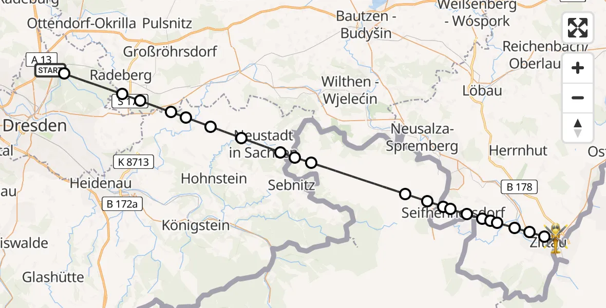 Flugroute Rettungshubschrauber Klotzsche - Zittau, 17 März 2026, 14:28