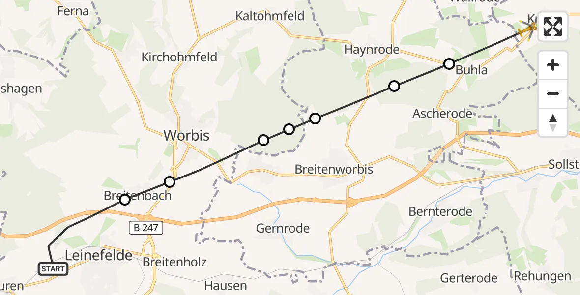 Flugroute Rettungshubschrauber Leinefelde - Kraja, 17 März 2026, 14:31