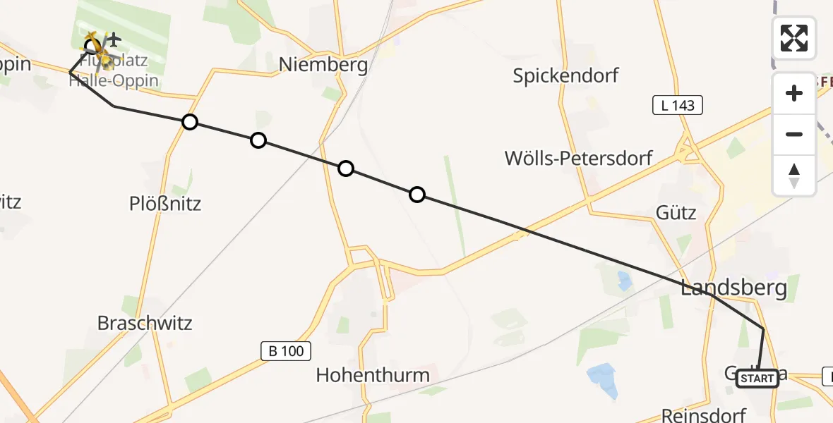 Flugroute Rettungshubschrauber Landsberg - Halle-Oppin Airfield, 17 März 2026, 14:34