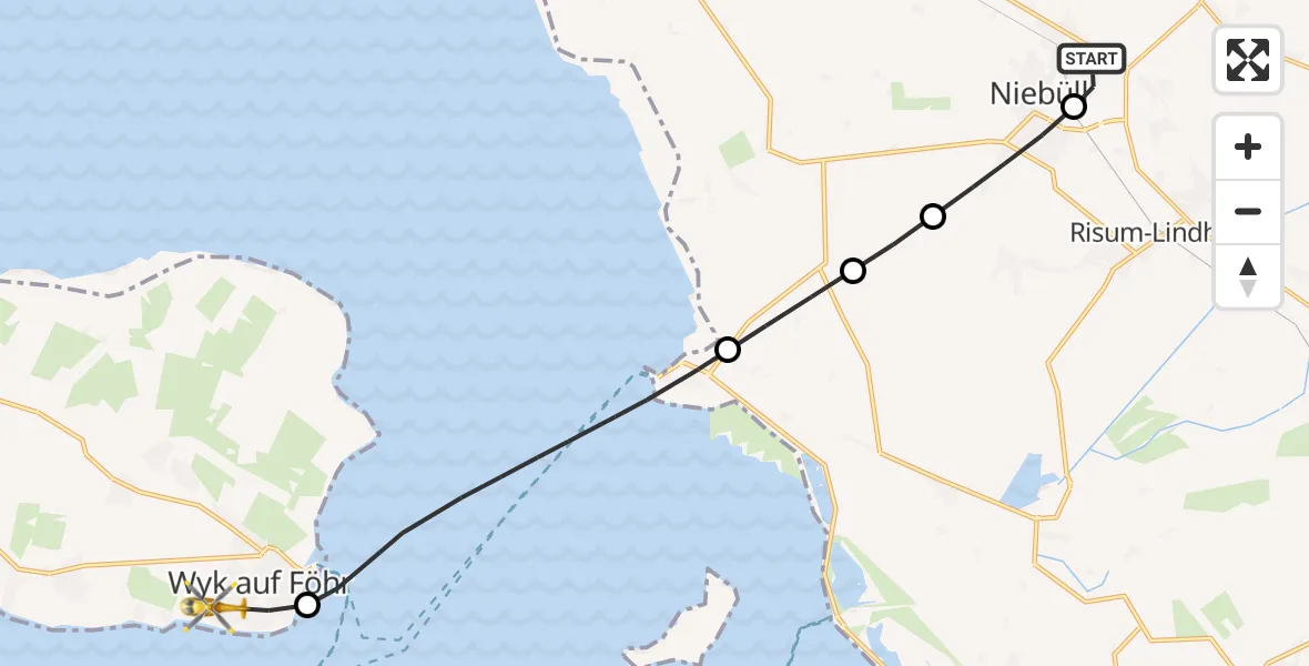 Flugroute Rettungshubschrauber Niebüll - Wyk auf Föhr, 17 März 2026, 14:47