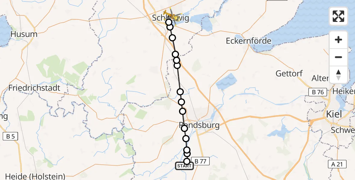 Flugroute Rettungshubschrauber Amt Jevenstedt - Schleswig, 17 März 2026, 15:10
