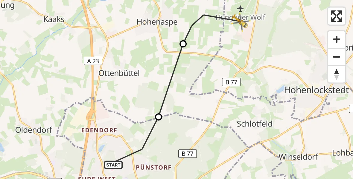Flugroute Rettungshubschrauber Itzehoe - Itzehoe Hungriger Wolf Airfield, 17 März 2026, 15:15