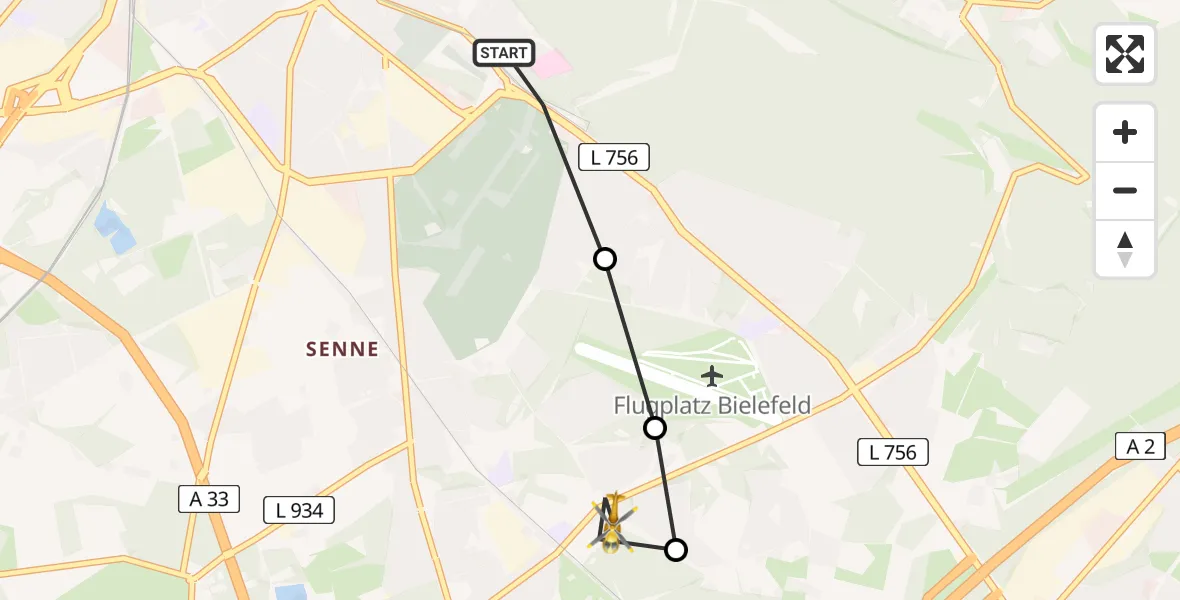 Flugroute Rettungshubschrauber Luftrettungszentrum Bielefeld - Bielefeld, 17 März 2026, 15:17