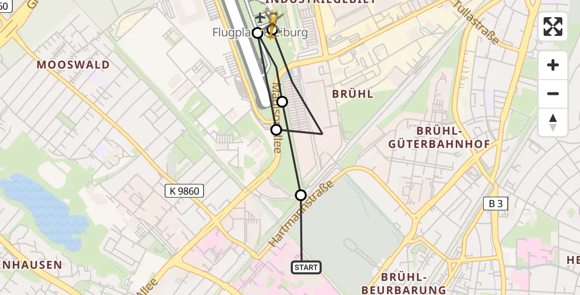 Flugroute Rettungshubschrauber Freiburg University Hospital Heliport 1 - Freiburg im Breisgau Airfield, 17 März 2026, 15:27