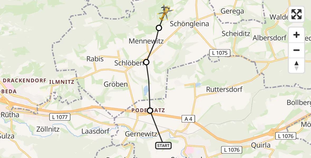 Flugroute Rettungshubschrauber Hainbücht - Jena-Schöngleina Airfield, 17 März 2026, 15:38