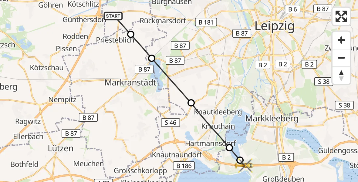 Flugroute Rettungshubschrauber Schkeuditz - Zwenkau, 17 März 2026, 15:38