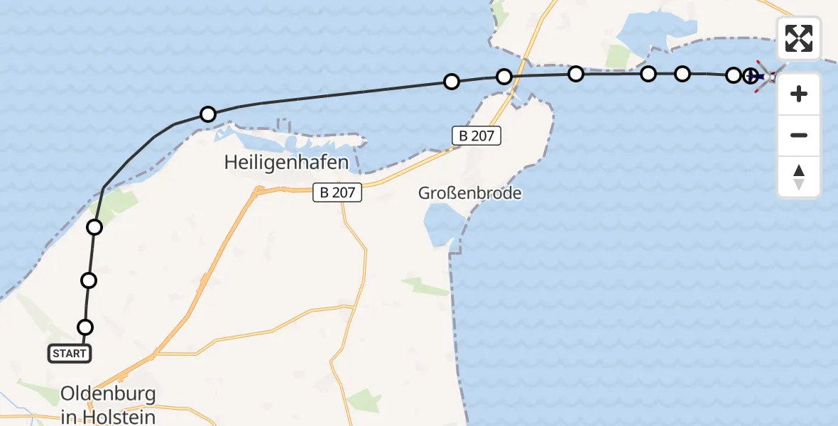 Flugroute Polizeihubschrauber Oldenburg in Holstein - Meeschendorf, 17 März 2026, 15:44