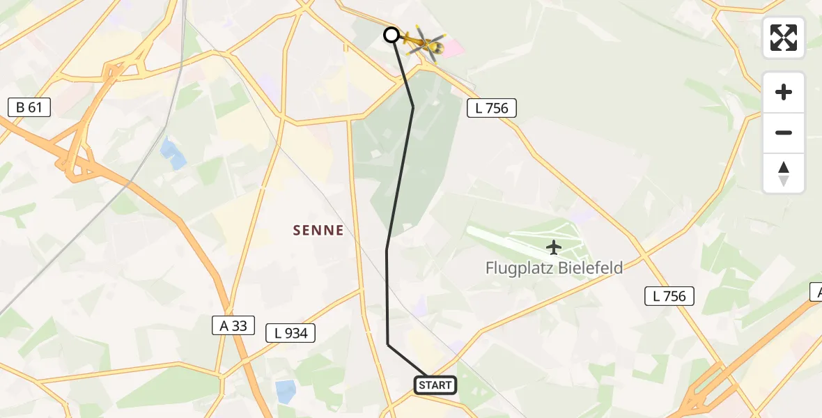 Flugroute Rettungshubschrauber Bielefeld - Luftrettungszentrum Bielefeld, 17 März 2026, 15:59