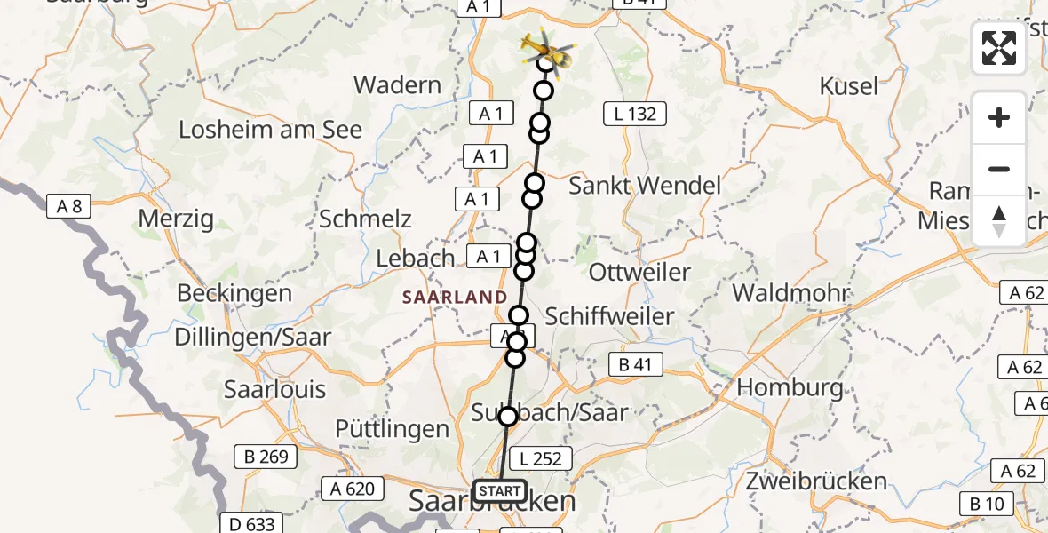 Routekaart van de vlucht: Rettungshubschrauber nach Bosen, Im Hirzenbruch