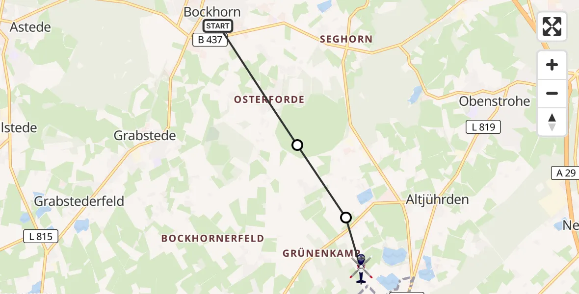 Routekaart van de vlucht: Polizeihubschrauber nach Varel, Schulzeweg