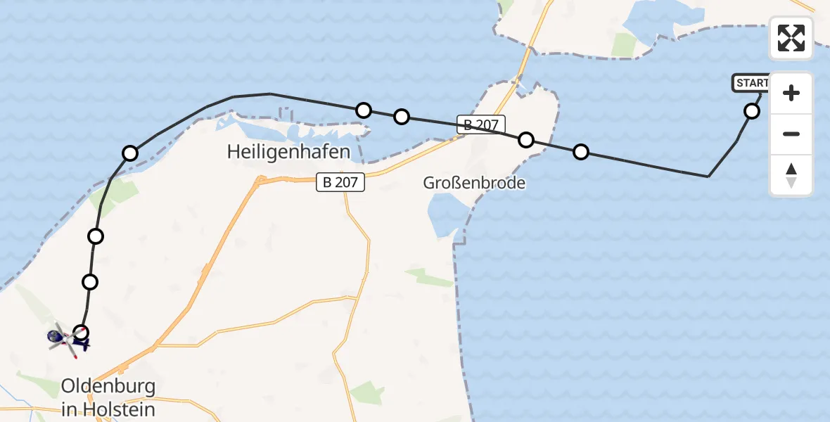 Flugroute Polizeihubschrauber Meeschendorf - Oldenburg in Holstein, 17 März 2026, 16:12