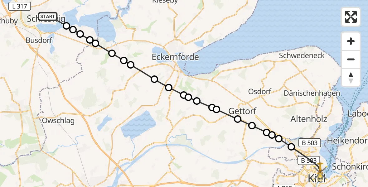 Routekaart van de vlucht: Rettungshubschrauber nach Kiel, Arnold-Heller-Straße