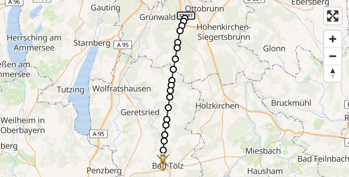Flugroute Rettungshubschrauber Westerham - Bad Tölz, 17 März 2026, 16:27